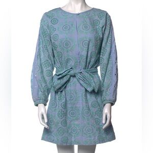 Tanya Taylor Lavender and Mint Embroidered Tie-Waist Dress